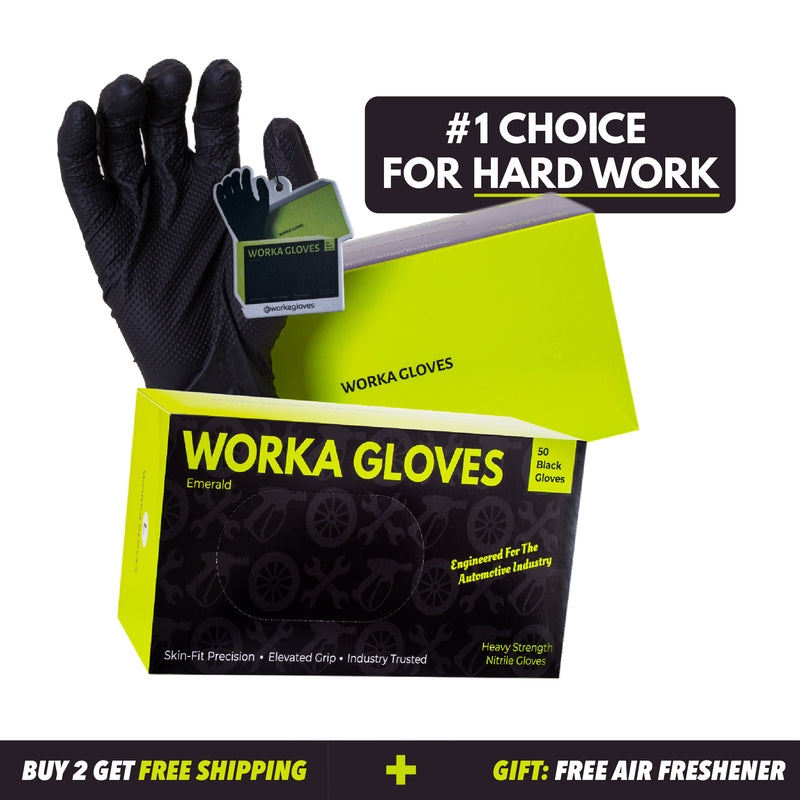 Worka Gloves - Strong 10-12 Mil Disposable Nitrile Gloves - Emerald Black (Box Of 50)